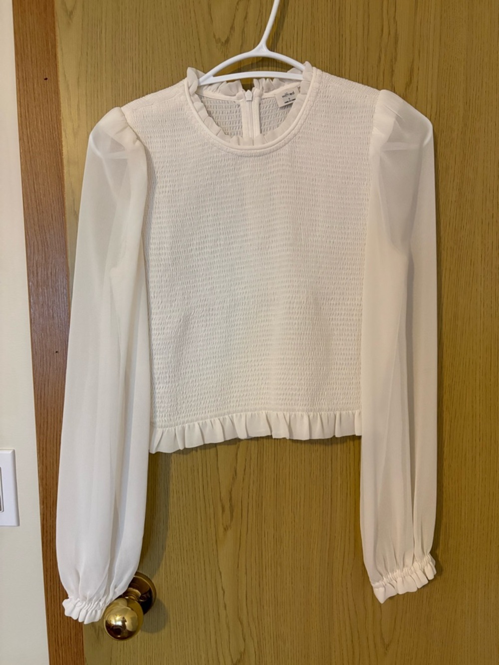 Wilfred White Sheer Sleeve Ruffle Hem Blouse